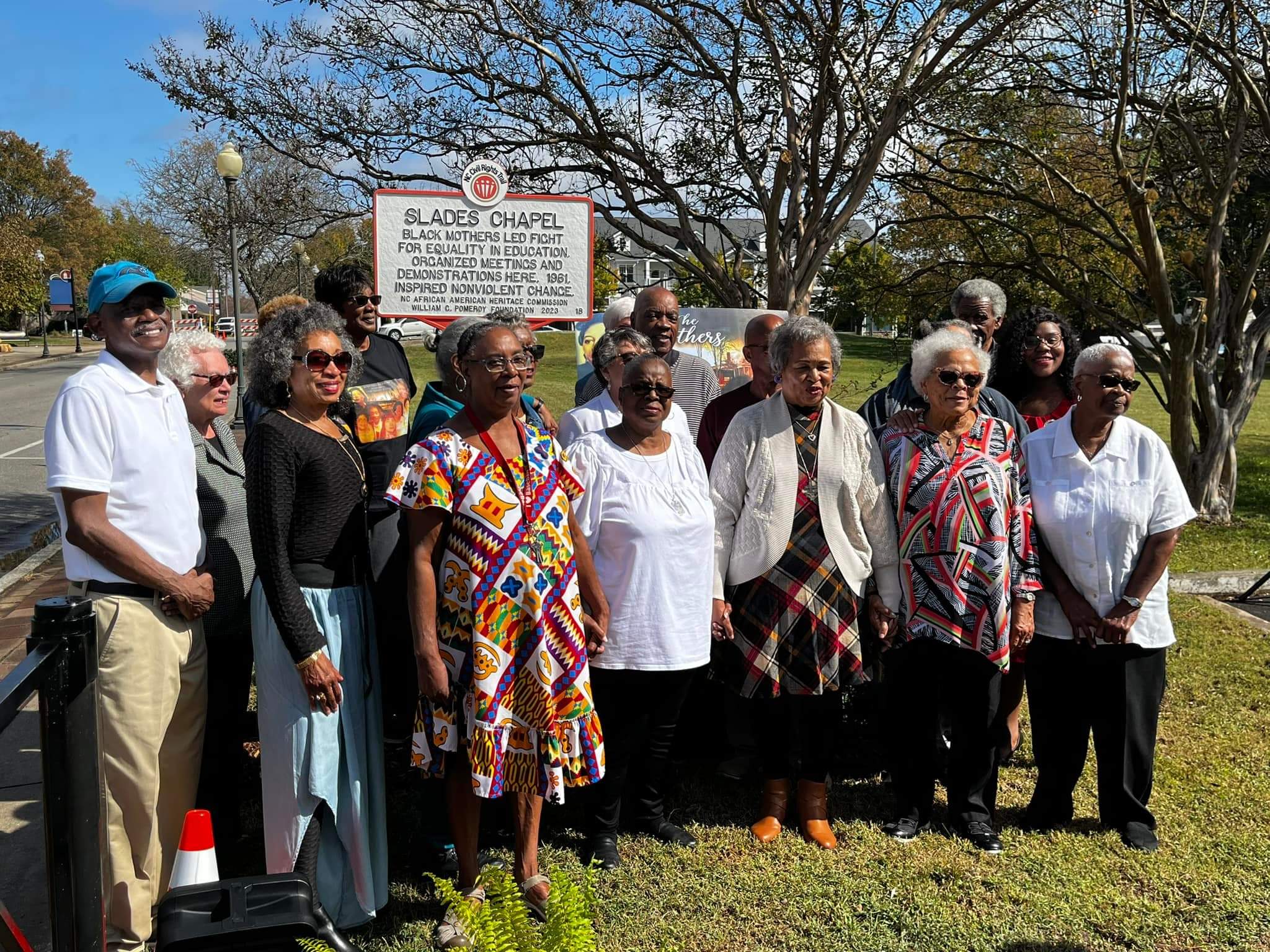 Photograph of the children of the West Concord Mothers at the historical marker dedication at Slades Chapel AME Zion Church.