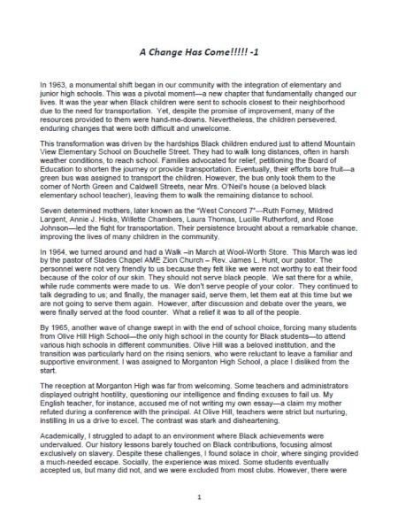 Rev. Dr. Charlene Forney Hemphill is the daughter of Mrs. Ruth Forney, one of the West Concord Mothers. Hemphill provided this written impact statement as her testimony to the Children of the Struggle digital archive.