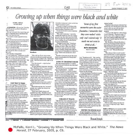 Ruth Roseboro, who was a child during school desegregation in the 1960's, tells of her experiences.